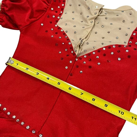 Girls Red Long Sleeve Rhinestone Ice Figure Skating Dress - Picture 10 of 12